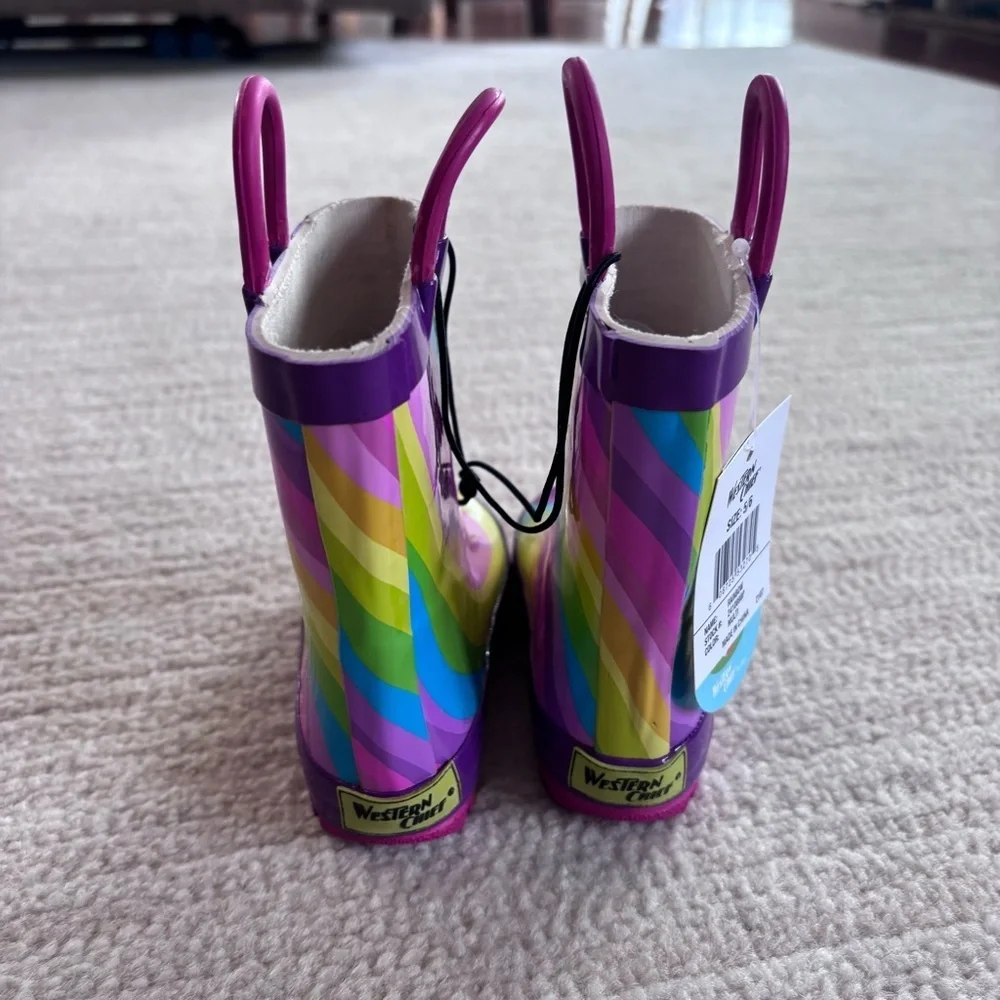Western Chief Rainbow Stripe Kids Rain Boots in Pink, Purple, Green, Blue NWT